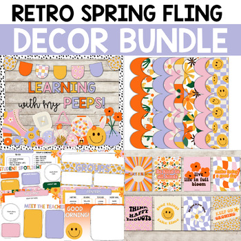 Preview of Retro Spring Fling Classroom Bulletin Board Decor BUNDLE