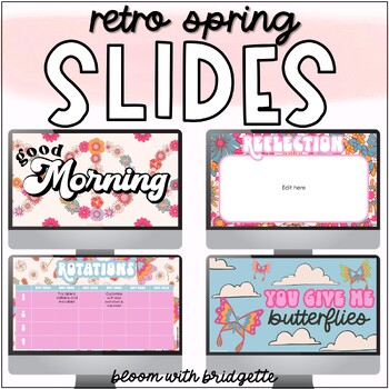 Preview of Retro Spring Google Slides and PowerPoint Slides with Timers