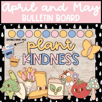 Preview of Retro Spring Plant Kindness Bulletin Board, April May and Earth Day Door Decor