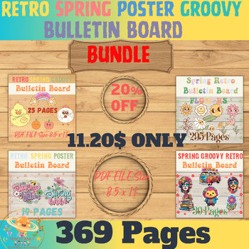 Preview of Retro Spring Poster Groovy Bulletin Board Bundle| March |Flower Classroom Decor