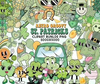 Preview of Retro St. Patrick’s Day Clipart Bundle, St Patrick’s Day Png, Groovy Clipart png