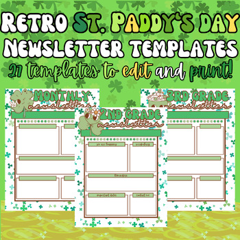 Preview of Retro St. Patrick’s Day Monthly/Weekly Newsletters - 1st-8th grade - EDITABLE