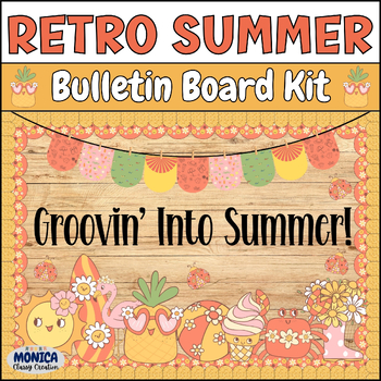 Preview of Retro Summer Bulletin Board Kit Groovy Beach Era Classroom Door Decor-June/July