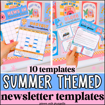 Preview of Retro Summer Classroom Newsletter Templates Editable