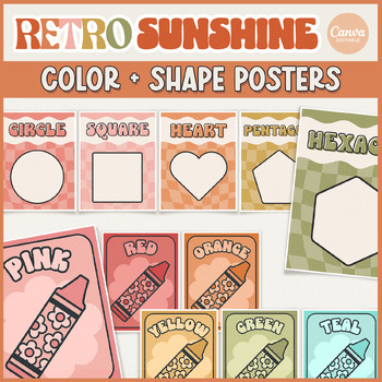 Preview of Retro Sunshine Classroom Shapes and Colors Printable Display | Editable