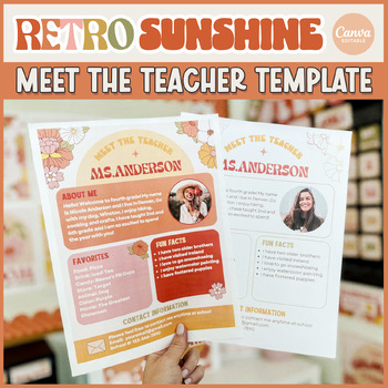 Preview of Retro Sunshine Meet the Teacher Editable Template | Teacher Introduction