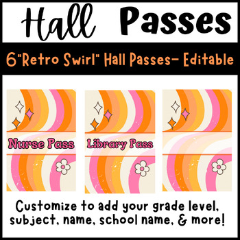 Preview of Retro Swirl Customizable and Editable Hall Passes