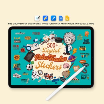Preview of Retro Teacher Sticker Pack, 500+ png Digital Planner Stickers