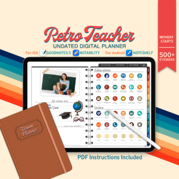 Preview of Retro Teacher Undated Digital Planner, Goodnotes Android iPad Lesson Planner