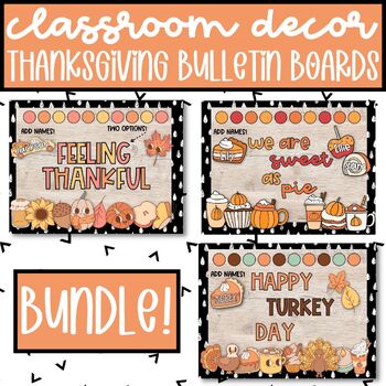 Preview of Retro Thanksgiving Bulletin Board Bundle! Groovy November and Fall Door Decor