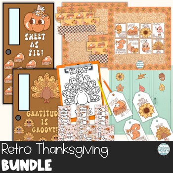 Preview of Retro Thanksgiving Classroom Decor and Activities Bundle