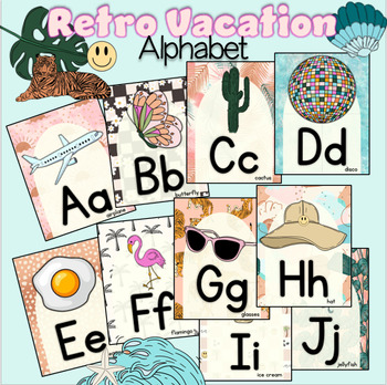 Preview of Retro Vacation Alphabet Posters Classroom Decor