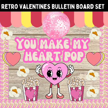 Preview of Retro Valentine's Day Bulletin Board Kit - Groovy Heart Themed Class Door Decor