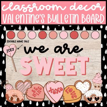 Preview of Retro Valentine's Day Bulletin Board and February Door Decor: EDITABLE Name Tags
