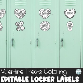 Preview of Retro Valentine’s Day Coloring Sheet Name Tags – Editable Locker Cubby Labels
