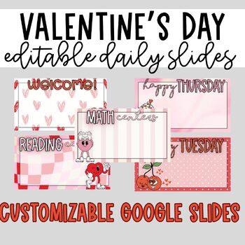 Preview of Retro Valentine's Google Slides | February | Daily Slides | Editable