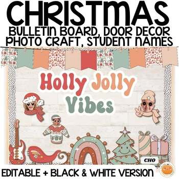 Preview of Retro Winter Holidays Bulletin Board & Classroom Door Decor | Christmas Craft