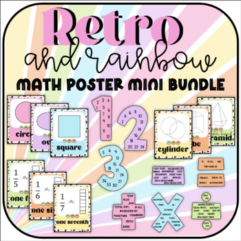 Preview of Retro and Rainbow Classroom Decor || Math Poster Mini Bundle