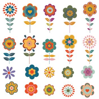 Retro flowers 70s clipart by Kiddie Resources | TPT