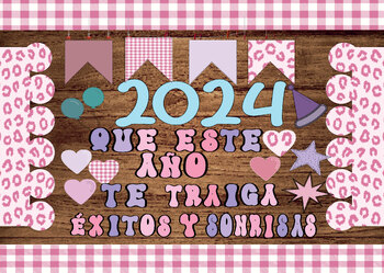 Preview of Retro pastel cheetah print Classroom Décor in spanish | New Year Bulletin Board