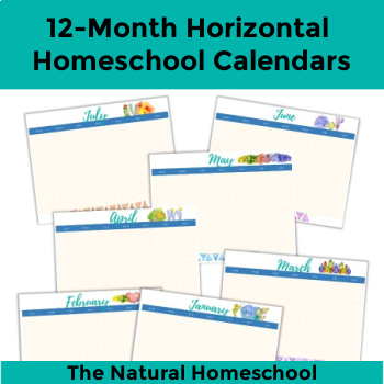 Preview of Reusable 12-Month Horizontal Homeschool Calendars