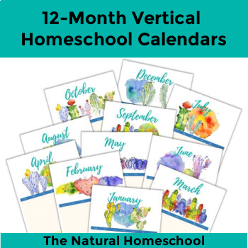 Preview of Reusable 12-Month Vertical Homeschool Calendars
