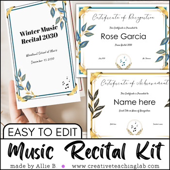 Preview of Reusable Editable Music Recital Templates with Program Invitations Certificates