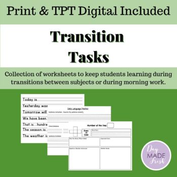 Preview of Reusable Low-Prep Transition Tasks Worksheets (Morning Work, Time Fillers, etc.)