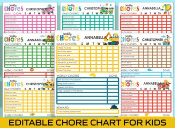 Preview of Rev Up Responsibility: A Printable and Editable Vehicle Chore Chart for Kids