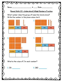 Reveal Math Practice - 2nd Grade Unit 2 - Place Value to 1,000 Worksheets