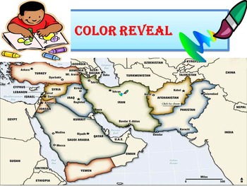 Preview of Reveal by Color Map - Middle East Geography Task Cards