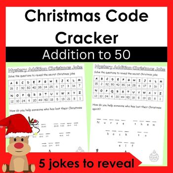 Preview of Christmas Math Joke Puzzles - Addition up to 50 - 5 worksheets