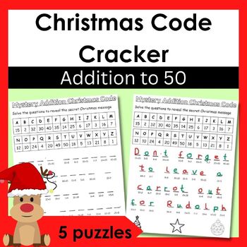 Reveal the Christmas Message - Addition up to 50 - 5 different puzzles