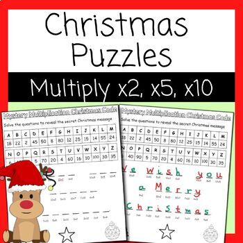 Preview of Christmas Math Puzzles - Multiplication x2 x5 x10 - 5 Worksheets