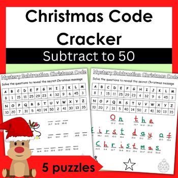 Preview of Christmas Math Puzzles - Subtraction up to 50 - 5 worksheets