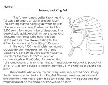 Preview of Biography: King Tut Info + 6 Multiple Choice Reading Comprehension Questions