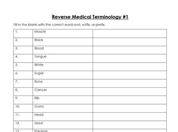 Reverse Medical Terminology #1 by Shellye's Health Sciences | TpT