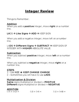 Preview of Integer Operations Review