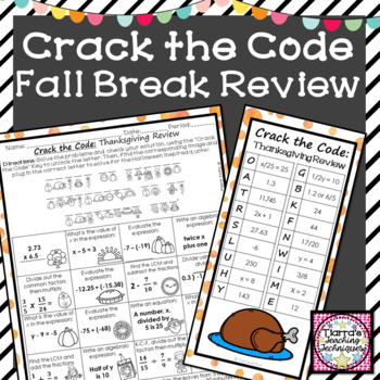 Preview of Review Activity Thanksgiving Crack the Code