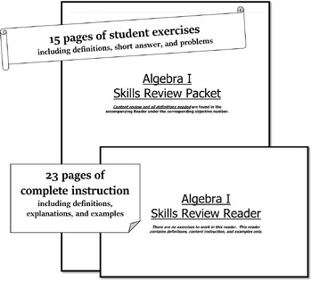 Preview of Summer Packet OR Review Algebra I Core Skills Packet WITH INSTRUCTION