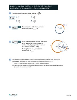 Preview of Review - Angles, Unit Circle, Graphs of Trig Functions, Apps of Trig Functions