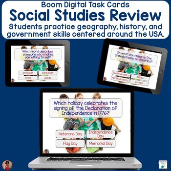 Preview of Review Basic Social Studies Concepts Boom Digital Task Cards