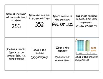 Preview of Review Cards (quiz quiz trade) : Place Value, Skip Counting, Compare Numbers