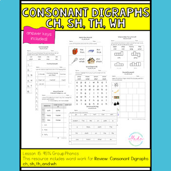 Preview of Review: Consonant Digraphs (ch, sh, th, wh) #15 95% Phonics