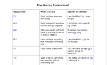 Preview of Review Coordinating and Subordinating Conjunctions