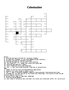 Review Crossword Colonization of the U S by Yvette Leighton TPT