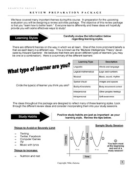 Preview of FREE Review Ideas - Learning How to Study - Works for Any Class!