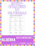 Review Operations w/ Polynomials Worksheet