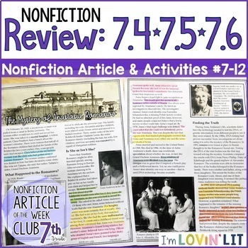 Preview of Review RI.7.4, RI.7.5, & RI.7.6 | Mystery of Anastasia Romanov Article #7-12