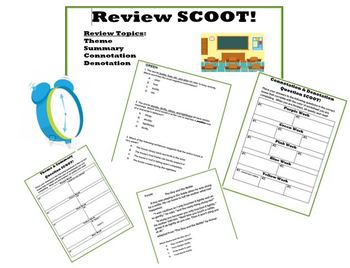 Preview of Review Scoot- Theme, Summary, Connotation, Denotation